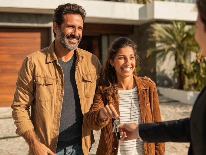 Familia en San Luis Potosí recibiendo las llaves de su casa después de la aprobación de su hipoteca
