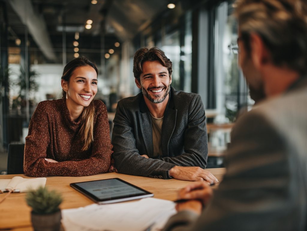 Pareja tramitando cofinanciamiento hipotecario combinando crédito Infonavit y bancario